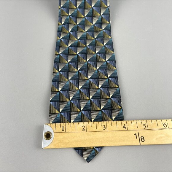 Jhane Barnes Geometric Silk Tie Blue & Gold Made in Japan - Picture 5 of 11